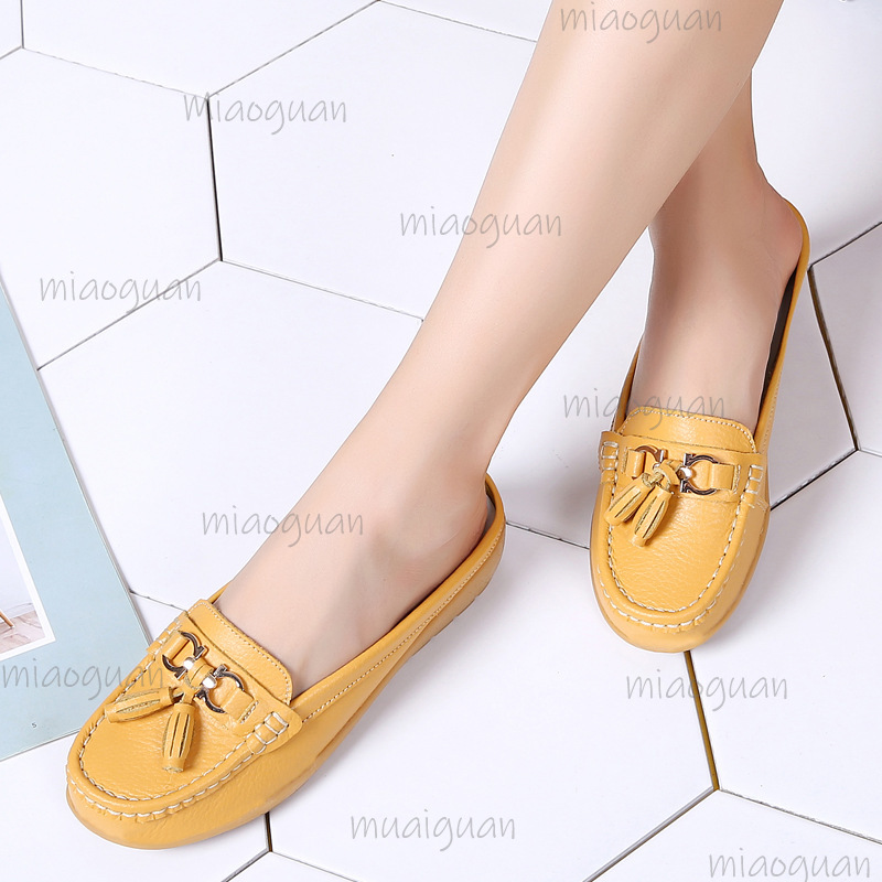 Boat Shoe Leather - Leather Tassel Mule Loafers for Woman