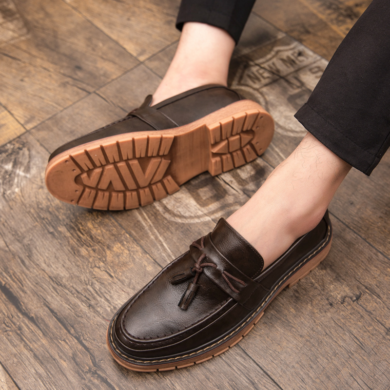 Boat Shoe Leather - New Slip-On Thick Soled Casual Leather